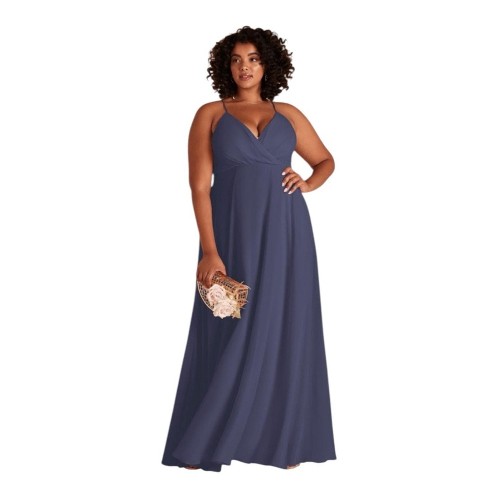 Nwt Birdy Grey Curve 2x Kaia Slate Blue Chiffon Bridesmaid Dress Formal Gown